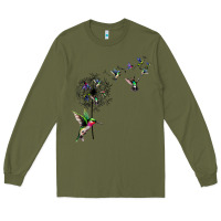 Army Green bird hummingbird dandelion flowers shirt for women men t shirt Long Sleeve Tee - linhVisuals