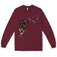 Burgundy bird hummingbird dandelion flowers shirt for women men t shirt Long Sleeve Tee - linhVisuals
