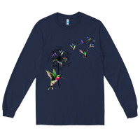 Navy bird hummingbird dandelion flowers shirt for women men t shirt Long Sleeve Tee - linhVisuals
