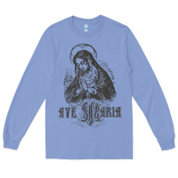 Colony Blue ave maria schubert latin mass blessed mother hail mary lady t shirt Long Sleeve Tee - linhVisuals
