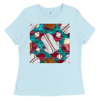 Baby Blue baseball  uniform with turquoise gemstone seamless pattern Ladies Tee - BundleAndBundleShop