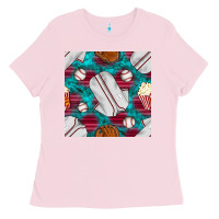 Bubblegum Pink baseball  uniform with turquoise gemstone seamless pattern Ladies Tee - BundleAndBundleShop