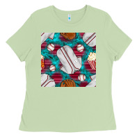 Matcha baseball  uniform with turquoise gemstone seamless pattern Ladies Tee - BundleAndBundleShop