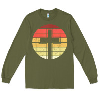 Army Green jesus cross retro style vintage t shirt Long Sleeve Tee - linhVisuals