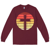 Burgundy jesus cross retro style vintage t shirt Long Sleeve Tee - linhVisuals