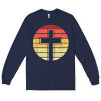 Navy jesus cross retro style vintage t shirt Long Sleeve Tee - linhVisuals