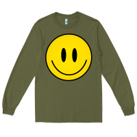 Army Green retro happy vibe smiley face happy face graphic sweatshirt Long Sleeve Tee - linhVisuals