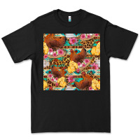 Black chicken and chicks with flowers seamless pattern Premium Tee - FaDigitalArtStudio