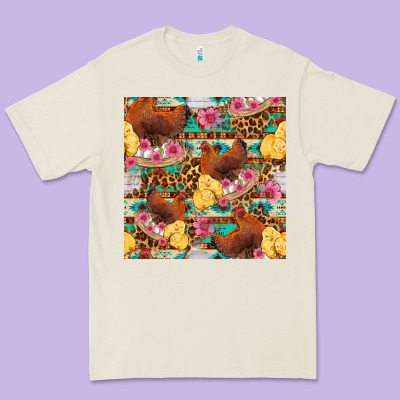 Chicken And Chicks With Flowers Seamless Pattern Premium Tee Designed By Fadigitalartstudio