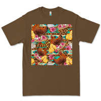 Cacao chicken and chicks with flowers seamless pattern Premium Tee - FaDigitalArtStudio
