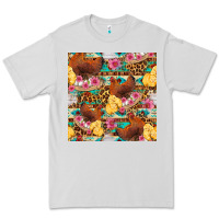 Dove Grey chicken and chicks with flowers seamless pattern Premium Tee - FaDigitalArtStudio