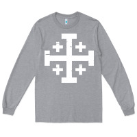 Heather Grey crusader cross of jerusalem Long Sleeve Tee - linhVisuals