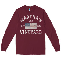 Burgundy martha's vineyard massachusetts american flag usa vintage pullover hoo Long Sleeve Tee - linhVisuals