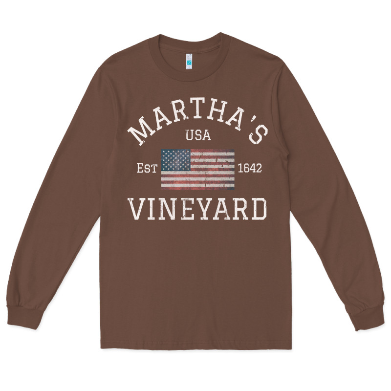 Martha's Vineyard Massachusetts American Flag Usa Vintage Pullover Hoo Long Sleeve Tee by linhVisuals | Teevron