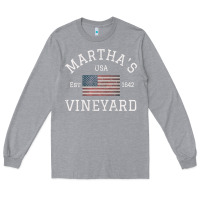 Heather Grey martha's vineyard massachusetts american flag usa vintage pullover hoo Long Sleeve Tee - linhVisuals