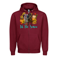 Burgundy Tis The Season Cows Zipper Hoodie - RanaPortraitStore