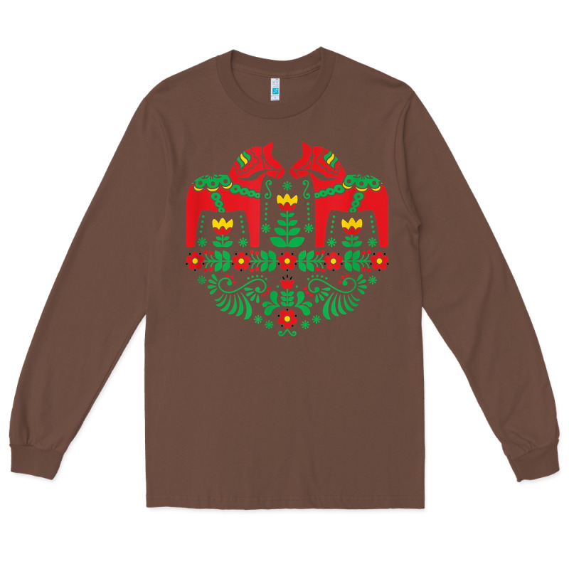 Swedish Dala Horse Folk Art T Shirt Long Sleeve Tee by linhVisuals | Teevron