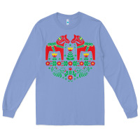 Colony Blue swedish dala horse folk art t shirt Long Sleeve Tee - linhVisuals