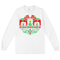 White swedish dala horse folk art t shirt Long Sleeve Tee - linhVisuals