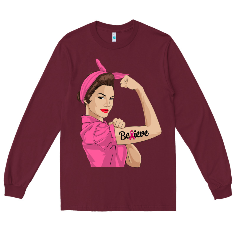 Believe Cancer Awareness Women Gift Long Sleeve Tee by linhVisuals | Teevron