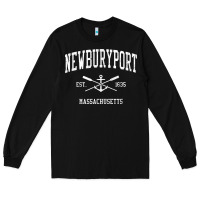 Black newburyport ma vintage crossed oars & boat anchor sports t shirt Long Sleeve Tee - linhVisuals
