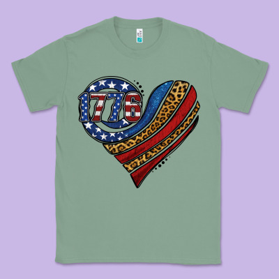 American Western Leopard Flag Heart Classic Tee Designed By Jasminsmagicworld