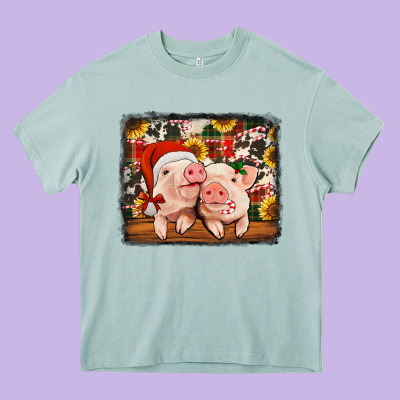Christmas Pigs Heavy Core Tee Designed By Jasminsmagicworld