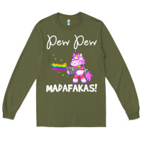 Army Green womens pew madafakas funny fantasy unicorn with rainbow gun   white v Long Sleeve Tee - linhVisuals