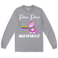 Heather Grey womens pew madafakas funny fantasy unicorn with rainbow gun   white v Long Sleeve Tee - linhVisuals