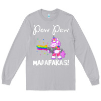 Moon Dust womens pew madafakas funny fantasy unicorn with rainbow gun   white v Long Sleeve Tee - linhVisuals