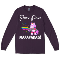 Plum womens pew madafakas funny fantasy unicorn with rainbow gun   white v Long Sleeve Tee - linhVisuals