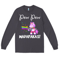 Smoke womens pew madafakas funny fantasy unicorn with rainbow gun   white v Long Sleeve Tee - linhVisuals