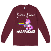 Burgundy womens pew madafakas funny fantasy unicorn with rainbow gun   white v Long Sleeve Tee - linhVisuals