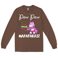 Chestnut womens pew madafakas funny fantasy unicorn with rainbow gun   white v Long Sleeve Tee - linhVisuals
