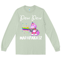 Matcha womens pew madafakas funny fantasy unicorn with rainbow gun   white v Long Sleeve Tee - linhVisuals