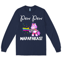 Navy womens pew madafakas funny fantasy unicorn with rainbow gun   white v Long Sleeve Tee - linhVisuals