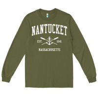 Army Green nantucket ma vintage crossed oars & boat anchor sports pullover hoodie Long Sleeve Tee - linhVisuals