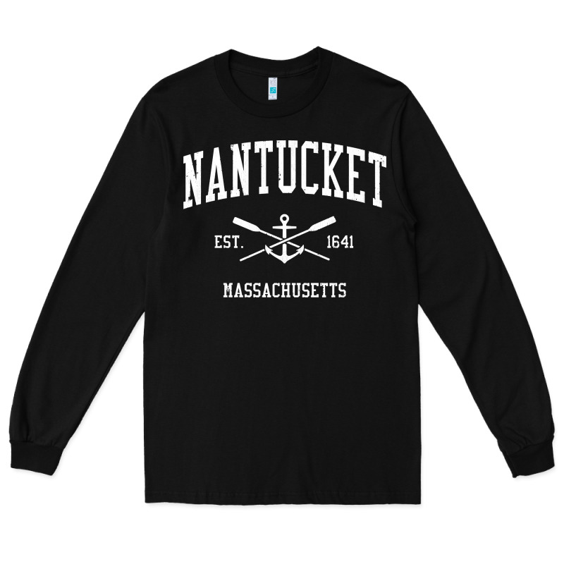 Nantucket Ma Vintage Crossed Oars & Boat Anchor Sports Pullover Hoodie Long Sleeve Tee by linhVisuals | Teevron