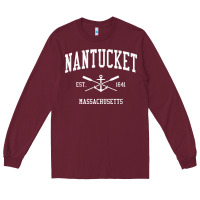 Burgundy nantucket ma vintage crossed oars & boat anchor sports pullover hoodie Long Sleeve Tee - linhVisuals