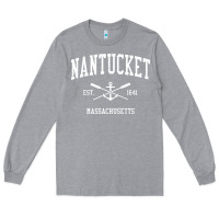 Heather Grey nantucket ma vintage crossed oars & boat anchor sports pullover hoodie Long Sleeve Tee - linhVisuals