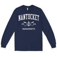 Navy nantucket ma vintage crossed oars & boat anchor sports pullover hoodie Long Sleeve Tee - linhVisuals