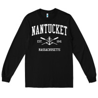 Nantucket Ma Vintage Crossed Oars & Boat Anchor Sports Pullover Hoodie Long Sleeve Tee | Teevron