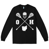 Black ohio lacrosse sticks & helmet state outline lax player t shirt Long Sleeve Tee - linhVisuals