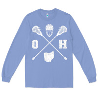 Colony Blue ohio lacrosse sticks & helmet state outline lax player t shirt Long Sleeve Tee - linhVisuals