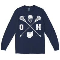 Navy ohio lacrosse sticks & helmet state outline lax player t shirt Long Sleeve Tee - linhVisuals