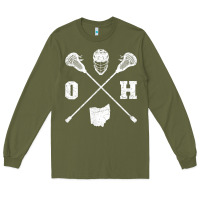 Army Green ohio lacrosse sticks & helmet state outline lax player t shirt Long Sleeve Tee - linhVisuals