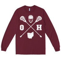 Burgundy ohio lacrosse sticks & helmet state outline lax player t shirt Long Sleeve Tee - linhVisuals