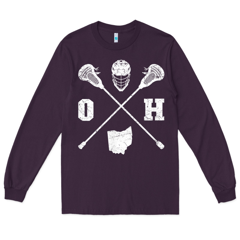 Ohio Lacrosse Sticks & Helmet State Outline Lax Player T Shirt Long Sleeve Tee by linhVisuals | Teevron