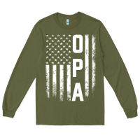 Army Green opa gift america flag gift for men father's day pullover hoodie Long Sleeve Tee - linhVisuals