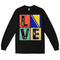 Black vintage retro i love bosnia flag for bosnian pride gift t shirt Long Sleeve Tee - linhVisuals